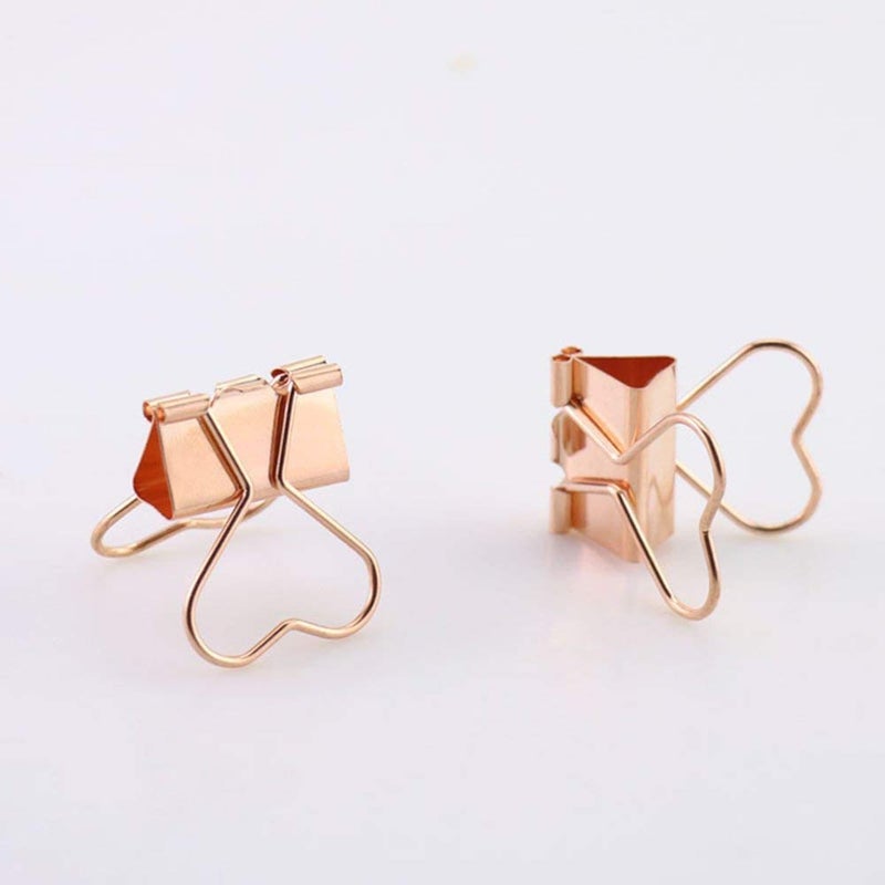 Supfoxer Rose Gold Metal Binder Clips with Heart Shaped Handle 0.74""/19mm foldback Clips in Acrylic Crystal Box Invoice Bill Clip Decorative Paper Clips Notes Letter for Office Home School (12Pcs) - Image 3